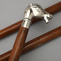Walking Cane for Men &amp; Women Wooden Stick Brass Silver Horse Head Decora... - £29.40 GBP