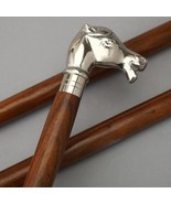Walking Cane for Men &amp; Women Wooden Stick Brass Silver Horse Head Decora... - £29.42 GBP
