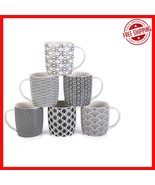 Set of 6 Elegant Microwave Safe 11.5 oz Ceramic Coffee Mugs - Geometric ... - $734.95 MXN