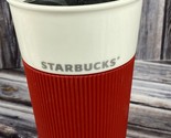 2011 Starbucks Travel Coffee Mug Cup 8 oz w/ Sipping Lid &amp; Red Silicone ... - £11.33 GBP