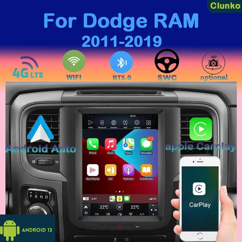 Clunko Tesla Screen For Dodge RAM 2011-2019 Android Car Radio Stereo Multimedia - $619.69+