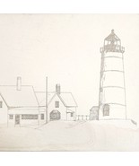 1960-70s Original Art Pencil Drawing Maine Lighthouse OOAK Unsigned DWWW14 - $68.37 CAD