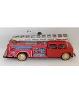 Vintage Friction Toy Fire Truck MF 718 Tin with Siren Rare HTF - $71.92 CAD