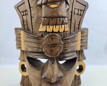 Carved Wooden Mask Tabletop Standing Warrior Mayan Eagle Mexico 9.5&quot; tall - $38.60