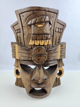 Carved Wooden Mask Tabletop Standing Warrior Mayan Eagle Mexico 9.5&quot; tall - £30.37 GBP