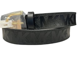 MICHAEL KORS Women&#39;s MK Logo Engraved Signature Black Belt Gold Buckle S... - $29.99