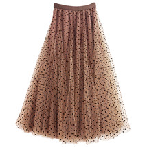 Caramel Polka Dot Pleated Tulle Skirt Outfit Women Plus Size Dotted Tulle Skirt image 3