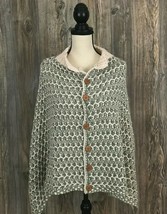 Simply Noelle Sweater Cape Shawl One Size Chunky Knit Green*Ivory Soft ~... - $17.82