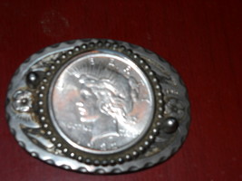 Vintage Classic Western Style 1922 Silver Peace Dollar Belt Buckle - £118.59 GBP