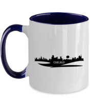 Chicago Skyline silhouette, navy Two Tone Coffee Mug. Model 60087  - £18.82 GBP