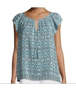 Joie Cotati Tasseled Silk Split-Neck Printed Blouse Top Blue White Medium - $34.19 CAD