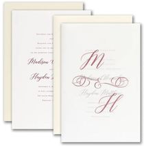 Monogram Wedding Invitations Card &amp; Vellum Wrap Simple Modern Raised Printing - £213.85 GBP