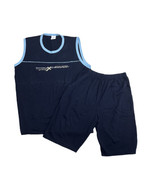 LD. Falcon Navy Blue Sleeveless Blue Lined Pajamas Set Shorts 100%Cotton... - $24.74