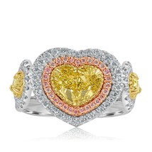 GIA Certified 3.31 CT Light Yellow Heart Diamond Engagement Ring 18k White Gold - £11,664.85 GBP