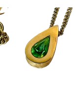 Vintage 1977 MCM Avon Gold Tone Teardrop Green Rhinestone Pendant Neckla... - $31.06 CAD