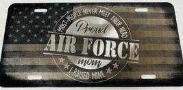 Combo Laser &amp; Diamond Engraved Proud Air Force Mom Car Tag Vanity License Plate - £15.62 GBP