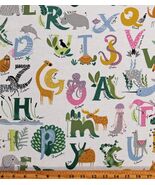 Cotton Alphabet Animals ABC's Easy As ABC White Fabric Print by the Yard... - $15.95