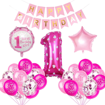 1St Birthday Balloons Decoration Set for Girl,Pink and Confetti Balloons,Foil Ba - £12.58 GBP