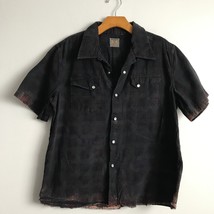 Pearl Snap Camp Shirt Denim Short Sleeve Western Rodeo Distress Urban St... - £12.35 GBP