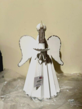 Angel Candle Holder in Rustic White Tin with Candlestick - SALE image 2