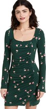 Free People M Celia Dress Green Floral Square Neck Long Sleeve Retro 90s New - £37.91 GBP