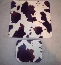 Handmade Cow Print 7.75x8&quot;  PU Leather Anti-Slip Mouse Pad w/ Matching Coaster - £13.64 GBP