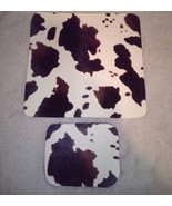 Handmade Cow Print 7.75x8&quot;  PU Leather Anti-Slip Mouse Pad w/ Matching C... - £13.16 GBP