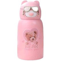 Stainless Steel Water Bottle Teddy Bear Vacuum Flask With Straw 17Oz/500Ml (Pink - £27.39 GBP