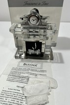 BULOVA FIRST CHRISTMAS Miniature Clock CRYSTAL Holiday Fireplace B9983 #1 - £69.11 GBP
