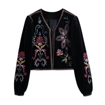 Zevity Women Vintage Flower Embroidery National Style Short Coat Ladies Retro Op - £40.85 GBP