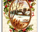 Winter Cabin Scene Holly Joyous Chirstmas Gilt Embossed 1909 DB Postcard... - $3.91