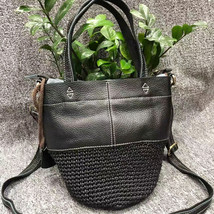 Vintage Pea Bag Handbag Handbag Handmade Wax Rope Stitching Genuine Leat... - £68.43 GBP
