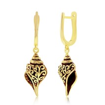 Sterling Silver Oxidized Seashell Dangle Earrings - Gold Plated - £43.47 GBP