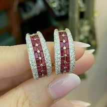 2.50Ct Baguette Cut Simulated Ruby Earrings925 Silver Gold Plated   - £87.04 GBP