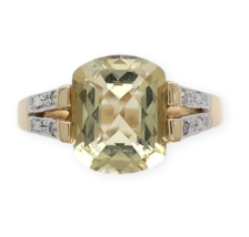 10k Yellow Gold Golden Lemon Genuine Quartz and Diamond Ring Size 7 (#J7085) - $336.60