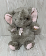 Toys r us soft classics elephant puppet plush gray pink ears bow FLAWS N... - $15.58