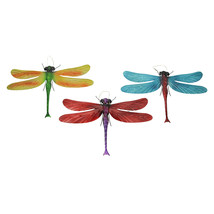 Set of 3 Metal Dragonfly Wall Hangings Outdoor Décor Garden Art 17.5 Inches - £25.56 GBP
