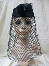 Black Pillbox Costume Hat Veil Vintage Style 60&#39;s Gothic Widow Bride Steampunk - £11.70 GBP