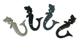 Colorful Coastal Cast Iron Mermaid Decorative Wall Hook 6 inch Set of 4 - £23.72 GBP