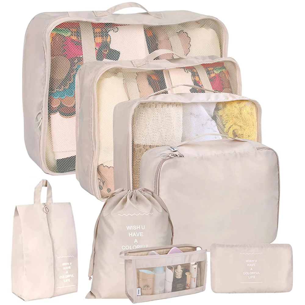 8 Set Luggage Organizers with Shoe Bag Pac Cubes for Travel Cosmetics Bag Compre - £88.32 GBP