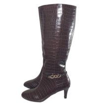 Karen Scott Womens Hanna Brown Croc Dress Wide Calf Knee High Boots Size... - $58.49
