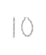 Authentic 925 Sterling Silver 3.7mm Wide Bamboo Design Hoop Earrings-44 ... - $44.00