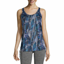 Xersion Women&#39;s Side Rouched Tank Top Size Small Optical Dots Blue NEW - £15.64 GBP