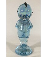 RARE Signed Painted 1981 Blue Iridescent Kewpie Glass Doll EB  - $49.50