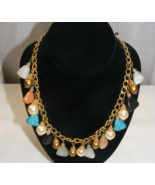 Vintage Gold Link 18&quot; Necklace Attached Stones Pearls Turquoise Beads 16-A - $1,014.32 MXN