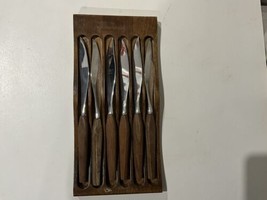 Set 6 VTG Steak Knives Fleetwood Designer Stainless Teak Wood Danish  MC... - $348.56 MXN