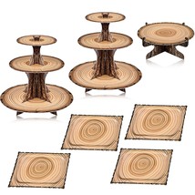7 Pieces Woodland Cupcake Stand Set Includes 2 Wood Grain 3 Tier Cardboa... - $47.99