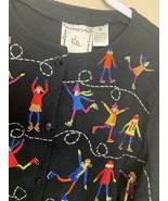 Michael Simon Lite Cotton Cardigan Ice Skating Vintage Womens M Black 90&#39;s - $68.31 CAD