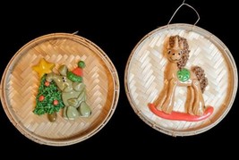 Vintage Set Handcrafted Salt Dough Christmas Ornament Rattan Elephant Unicorn - £22.49 GBP