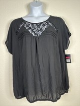 NWT Pure Energy Womens Plus Size 4 (4X) Black Lace Trim Blouse Short Sleeve - $23.14